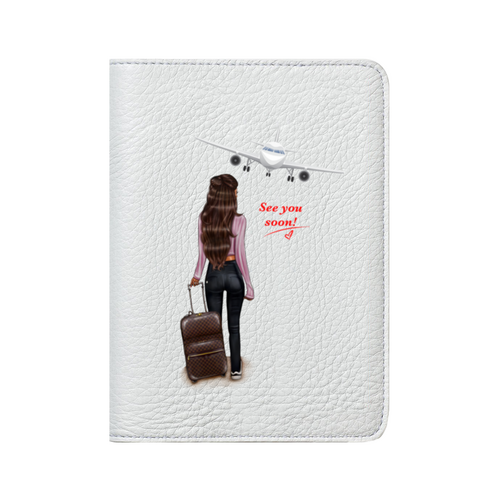 Заказать обложку для паспорта в Москве. Кожаная обложка для паспорта Travel girls 🌴✈️ Брюнетка от @kristy_art_k  - готовые дизайны и нанесение принтов.