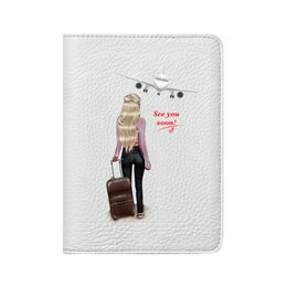 Заказать обложку для паспорта в Москве. Кожаная обложка для паспорта Travel girls 🌴✈️ Блондинка от @kristy_art_k  - готовые дизайны и нанесение принтов.