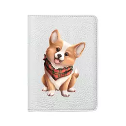 Заказать обложку для паспорта в Москве. Кожаная обложка для паспорта Собака корги в шарфе от tigerda  - готовые дизайны и нанесение принтов.