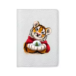 Заказать обложку для паспорта в Москве. Кожаная обложка для паспорта Тигр со снежным шаром от tigerda  - готовые дизайны и нанесение принтов.