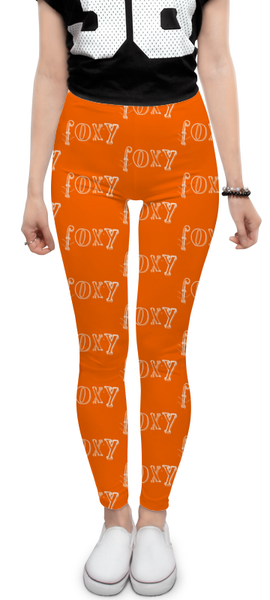 Заказать леггинсы в Москве. Леггинсы Стильные надписи "foxy" на оранжевом фоне от Елена Эйдукайтис - готовые дизайны и нанесение принтов.