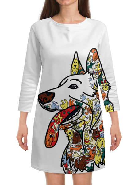 Заказать платье в Москве. Платье с рукавами забавные собаки от Игма - готовые дизайны и нанесение принтов.