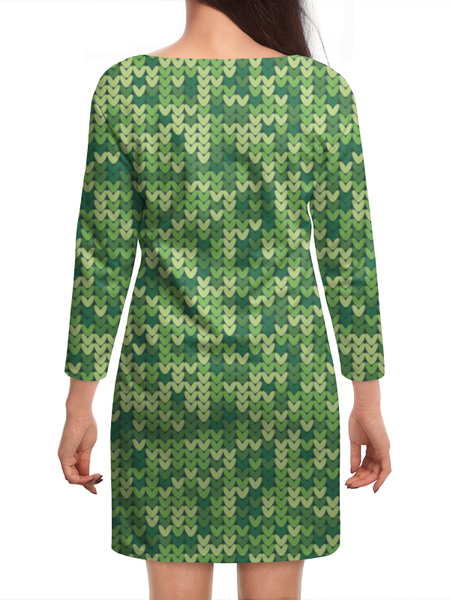 Заказать платье в Москве. Платье с рукавами Зеленый вязаный узор от Antaya - готовые дизайны и нанесение принтов.