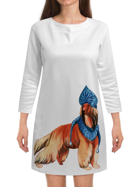 Заказать платье в Москве. Платье с рукавами акварельная новогодняя собака от Игма - готовые дизайны и нанесение принтов.