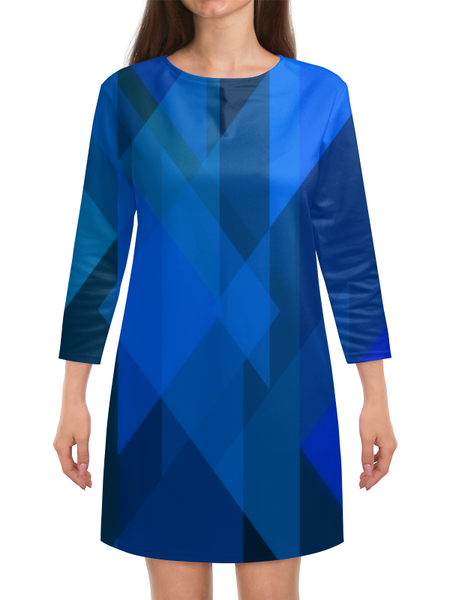 Заказать платье в Москве. Платье с рукавами Синий абстрактный от THE_NISE  - готовые дизайны и нанесение принтов.