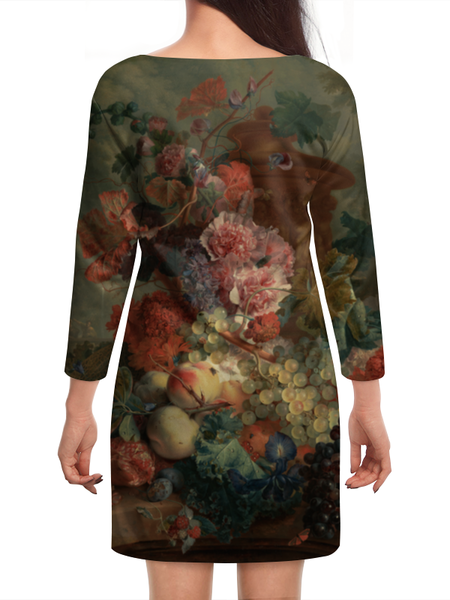 Заказать платье в Москве. Платье с рукавами Цветы (Ян ван Хёйсум) от trend - готовые дизайны и нанесение принтов.