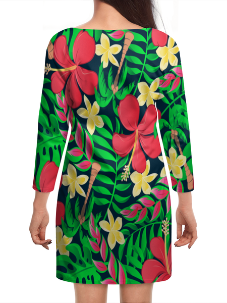Заказать платье в Москве. Платье с рукавами Тропические цветы от THE_NISE  - готовые дизайны и нанесение принтов.