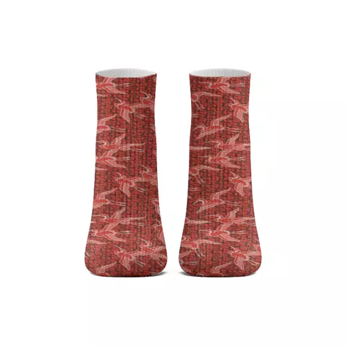 Заказать носки в Москве. Носки длинные Носки с Японским орнаментом "Красные Журавли" от af900@mail.ru - готовые дизайны и нанесение принтов.