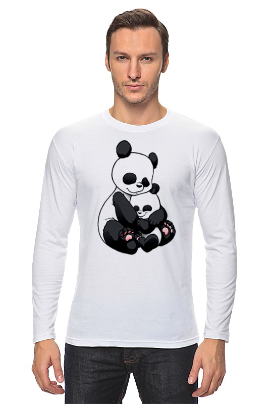 Printio Лонгслив Панда с малышом панда 53 см с бамбуковой веточкой и малышом