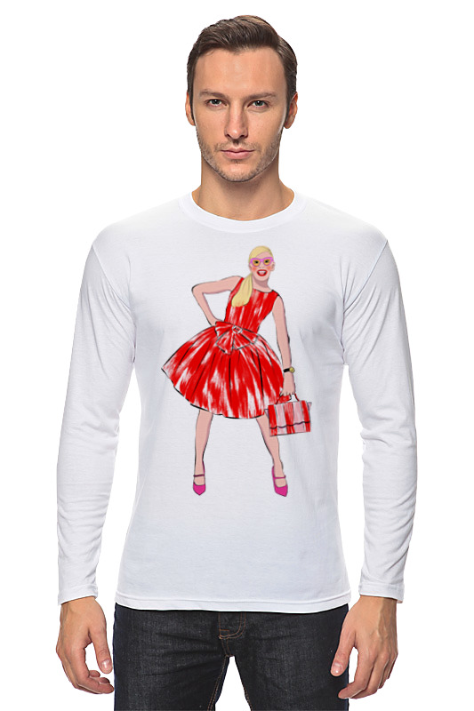 printio футболка классическая девушка в красном платье Printio Лонгслив Девушка в красном платье