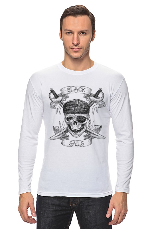 Printio Лонгслив Чёрные паруса пиратский флаг скелет с саблями с петлями для крепления 90х135 см