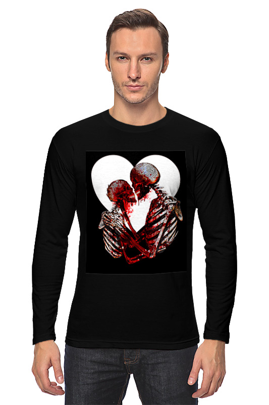 printio футболка с полной запечаткой мужская черная кровь и красный поцелуй Printio Лонгслив Черная кровь и красный поцелуй