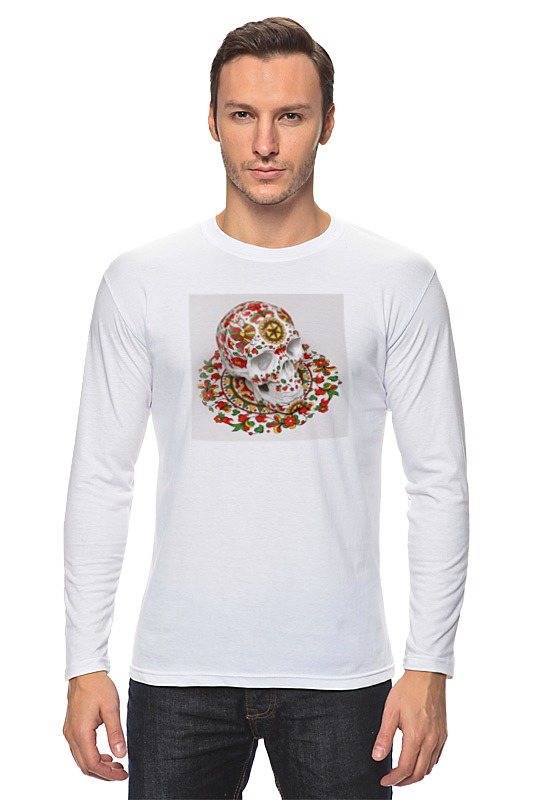 Printio Лонгслив Череп (северодвинская роспись) printio футболка классическая череп северодвинская роспись