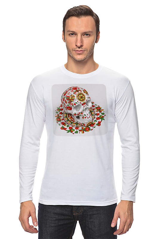 Printio Лонгслив Череп (северодвинская роспись) printio футболка классическая череп северодвинская роспись