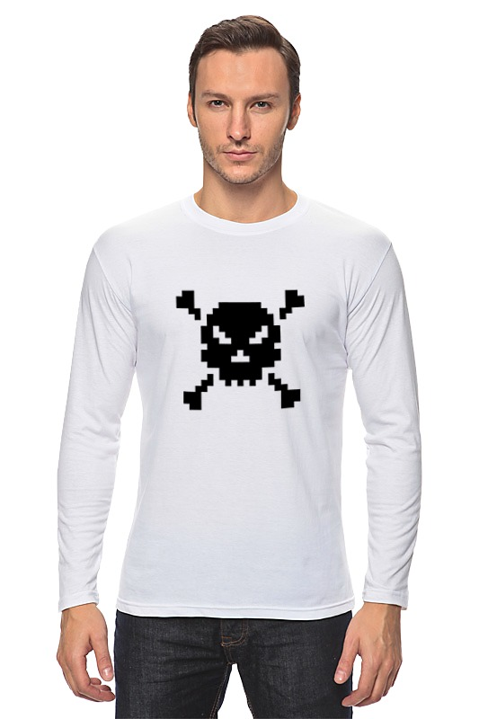 Printio Лонгслив Pixel art skull белая мужская футболка оверсайз с коротким рукавом с принтом trendyol белый