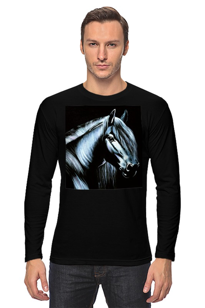 Заказать лонгслив в Москве. Лонгслив лошадь на черном бархате от Kris Leov - готовые дизайны и нанесение принтов.