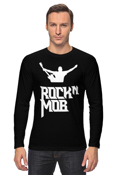 Заказать лонгслив в Москве. Лонгслив Rocknmob (белое лого) от accs@rocknmob.com - готовые дизайны и нанесение принтов.