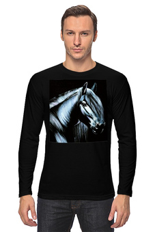 Заказать лонгслив в Москве. Лонгслив лошадь на черном бархате от Kris Leov - готовые дизайны и нанесение принтов.