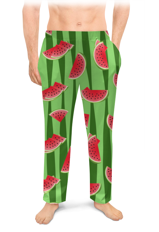 Printio Мужские пижамные штаны Арбуз футер 220 гр белки на зеленом фоне