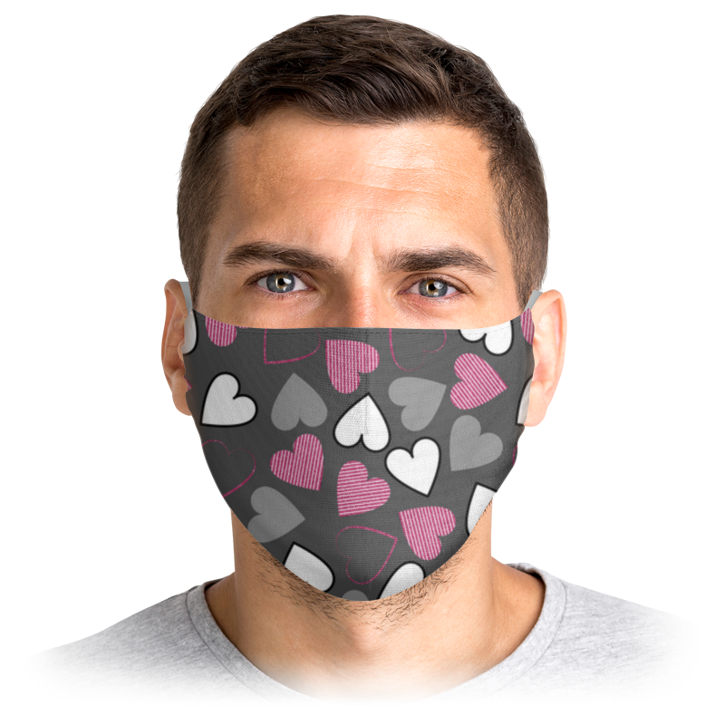 Printio Маска лицевая Розовые сердечки на сером printio маска лицевая акварельные сердечки