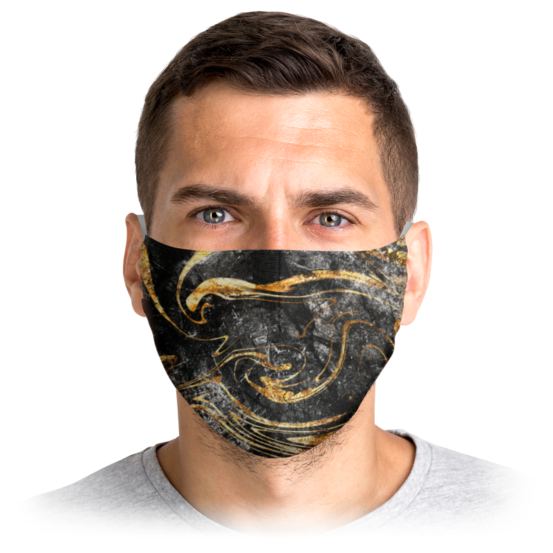Printio Маска лицевая Черно-золотая абстракция мультяшная маска для лица с милым медведем аниме модная дышащая моющаяся многоразовая пылезащитная маска для взрослых и детей размер