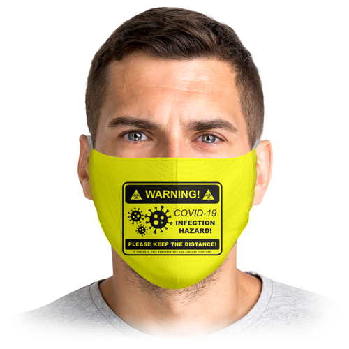 Заказать маски в Москве. Маска лицевая Коронавирус (предупреждение) от geekbox - готовые дизайны и нанесение принтов.