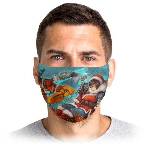 Заказать маски в Москве. Маска лицевая Овервотч (С новым годом!) от GeekFox  - готовые дизайны и нанесение принтов.