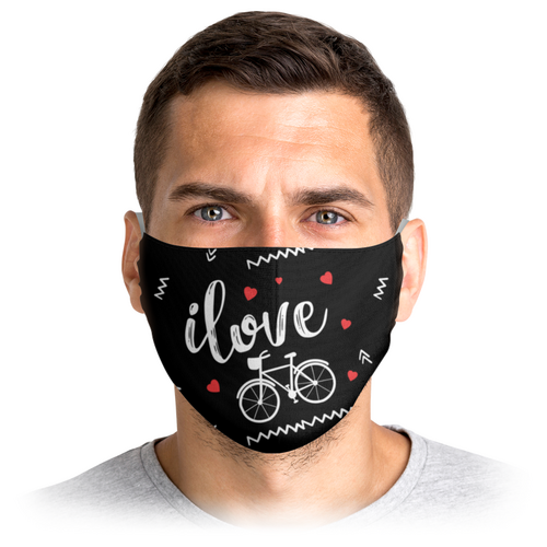 Заказать маски в Москве. Маска лицевая Черная "Я люблю велосипед" от Елена Елена - готовые дизайны и нанесение принтов.