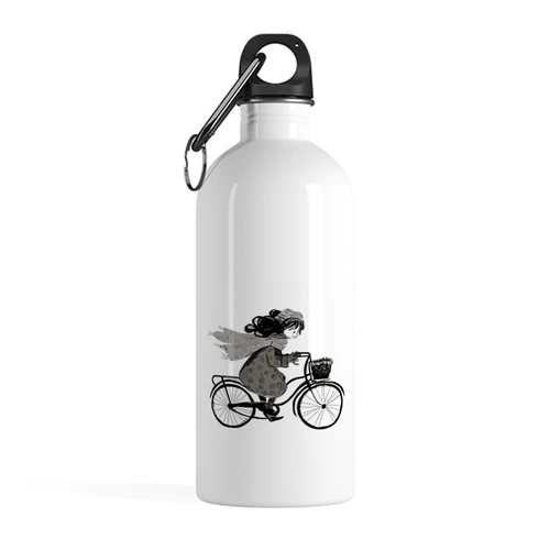 Заказать бутылки в Москве. Бутылка металлическая 500 мл Девушка на велосипеде от katrinon-line@yandex.ru - готовые дизайны и нанесение принтов.