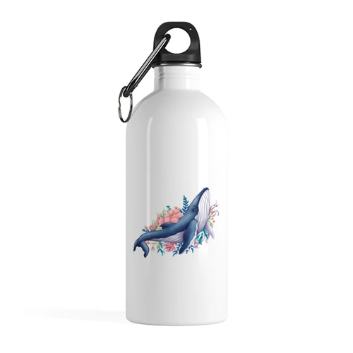 Заказать бутылки в Москве. Бутылка металлическая 500 мл Синий кит с цветами от tigerda  - готовые дизайны и нанесение принтов.