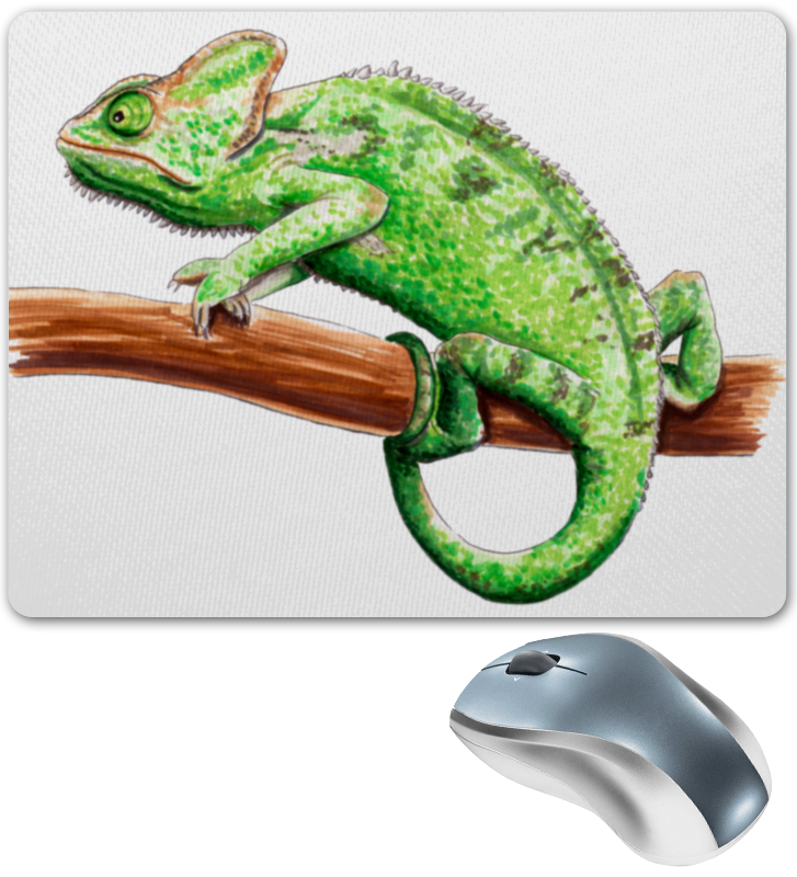 Printio Коврик для мышки Зеленый хамелеон на ветке