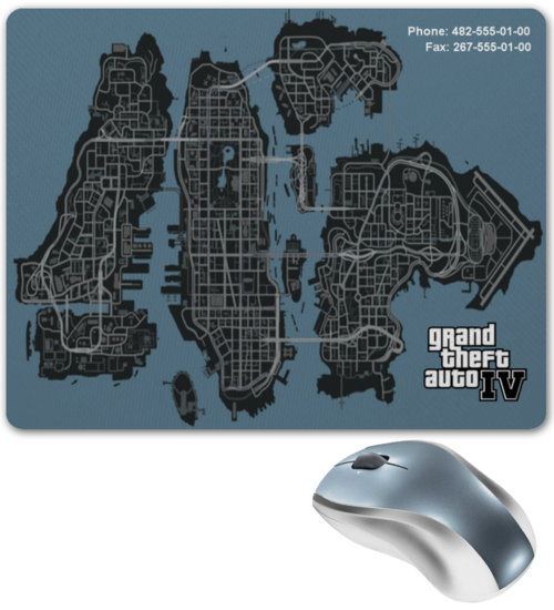 Заказать коврик для мышки в Москве. Коврик для мышки GTA 4 Map от dkarabutov@mail.ru - готовые дизайны и нанесение принтов.
