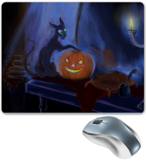 Заказать коврик для мышки в Москве. Коврик для мышки Halloween Cat от katrinon-line@yandex.ru - готовые дизайны и нанесение принтов.
