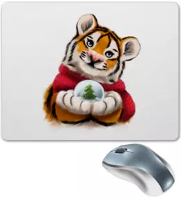 Заказать коврик для мышки в Москве. Коврик для мышки Тигр со снежным шаром от tigerda  - готовые дизайны и нанесение принтов.