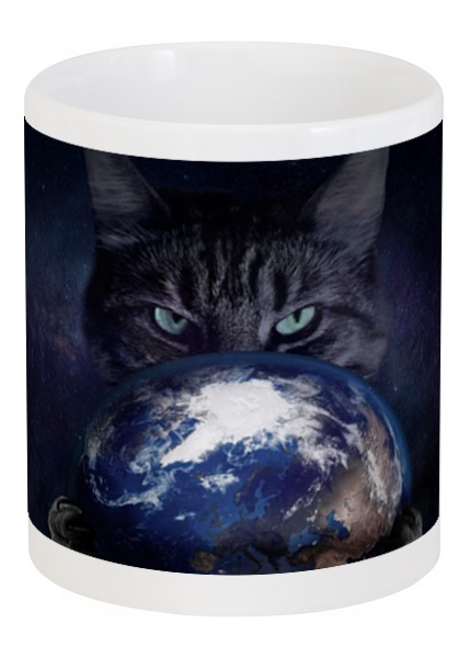 Заказать кружку в Москве. Кружка земной шар в лапах у кошки от Тима Старк - готовые дизайны и нанесение принтов.