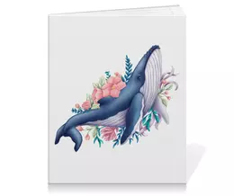 Заказать тетрадь в Москве. Тетрадь на клею Синий кит с цветами от tigerda  - готовые дизайны и нанесение принтов.