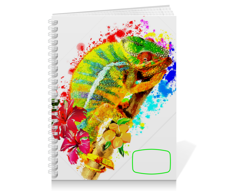Printio Тетрадь на пружине Хамелеон с цветами в пятнах краски. printio тетрадь на клею хамелеон с цветами в пятнах краски