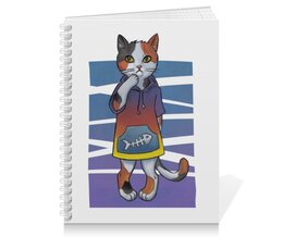 Заказать тетрадь в Москве. Тетрадь на пружине Задумчивый котёнок от Tori Cerberus - готовые дизайны и нанесение принтов.