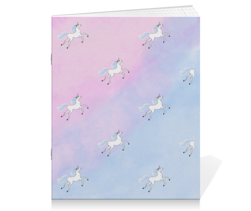 Printio Тетрадь на скрепке Единорожки в акварельных облаках школьный дневник единороги на облаках
