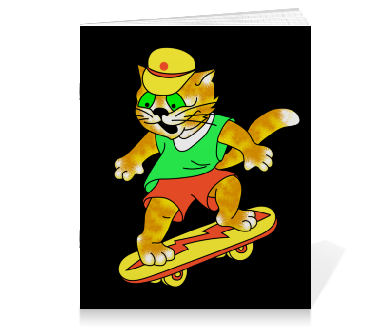 Printio Тетрадь на скрепке Котик на скейтборде printio тетрадь на скрепке просто котик