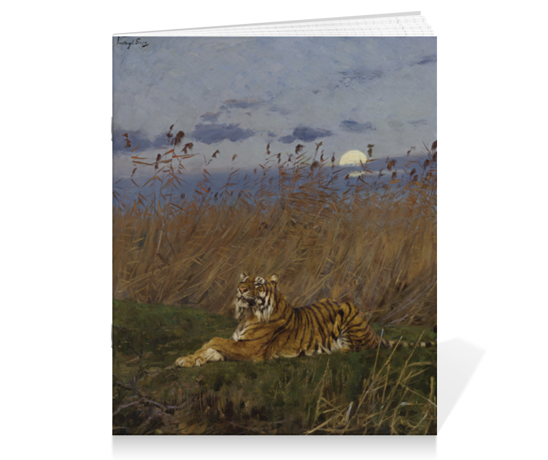 Printio Тетрадь на скрепке Тигр среди камышей в лунном свете фото