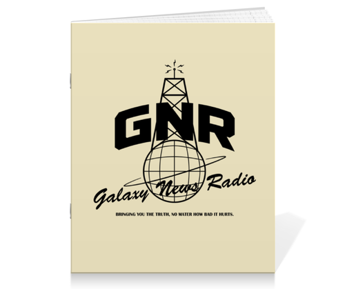 Заказать тетрадь в Москве. Тетрадь на скрепке Fallout. Galaxy News Radio от geekbox - готовые дизайны и нанесение принтов.