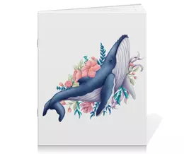 Заказать тетрадь в Москве. Тетрадь на скрепке Синий кит с цветами от tigerda  - готовые дизайны и нанесение принтов.