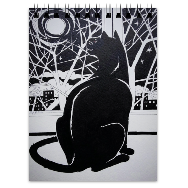 фигура кошка смотрит вниз 25х19х12см бронза Printio Блокнот Кошка и луна