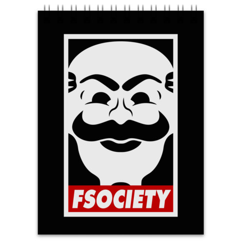 Заказать блокнот в Москве. Блокнот Мистер Робот. Fsociety от geekbox - готовые дизайны и нанесение принтов.