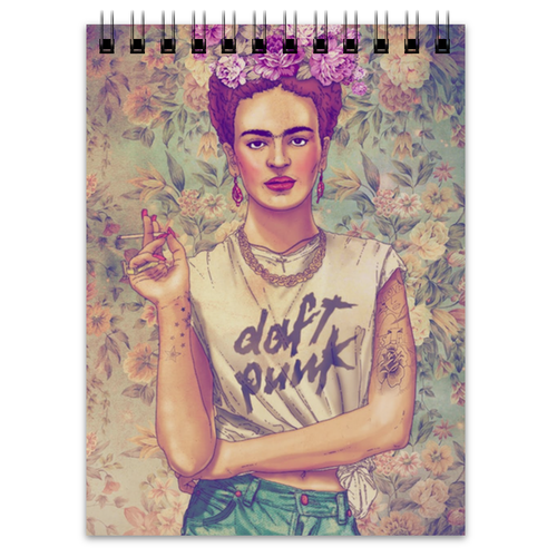 Заказать блокнот в Москве. Блокнот Frida Kahlo rocking Daft Punk от Just kidding - готовые дизайны и нанесение принтов.