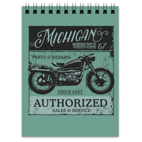 Заказать блокнот в Москве. Блокнот Michigan motorcycles 67 от THE_NISE  - готовые дизайны и нанесение принтов.