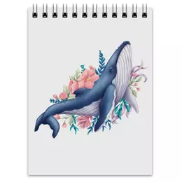 Заказать блокнот в Москве. Блокнот Синий кит с цветами от tigerda  - готовые дизайны и нанесение принтов.