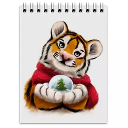 Заказать блокнот в Москве. Блокнот Тигр со снежным шаром от tigerda  - готовые дизайны и нанесение принтов.