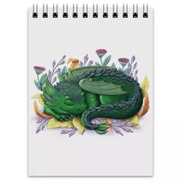 Заказать блокнот в Москве. Блокнот Зеленый дракон в листьях от tigerda  - готовые дизайны и нанесение принтов.